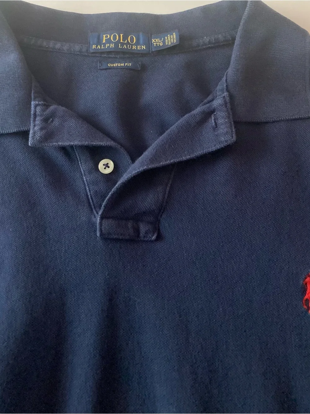 Ralph Lauren SZ XXL Custom fit Navy Polo with Red Pony Embroidery 100% Cotton.